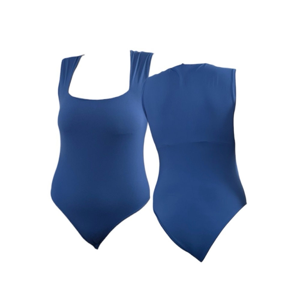 Zara Blue Square Neck One-Piece Bodysuit